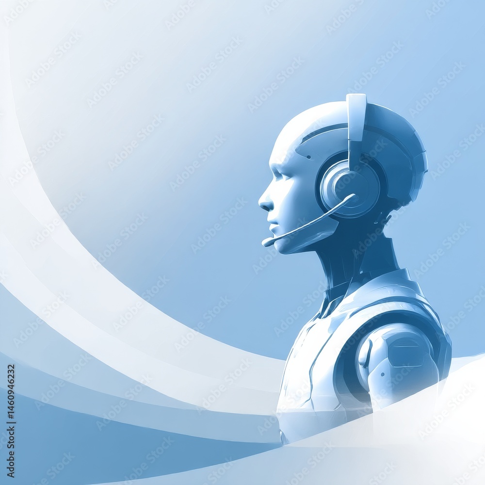 Aufkleber Robotic Customer Service: A Futuristic AI Assistant Ready to Help, with Sleek Design and Calm Demeanor.