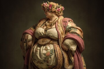 Elegant female figure in ornate historical attire.