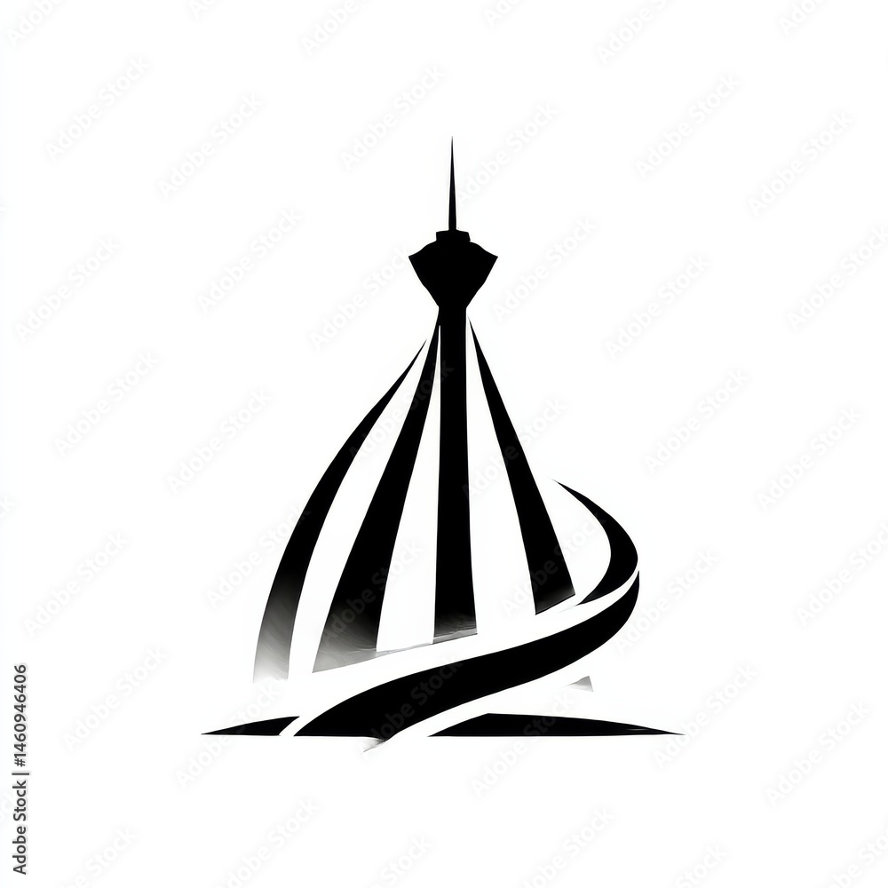 Poster striking minimalist tower design: modern architecture and abstract urban symbolism in black and whit