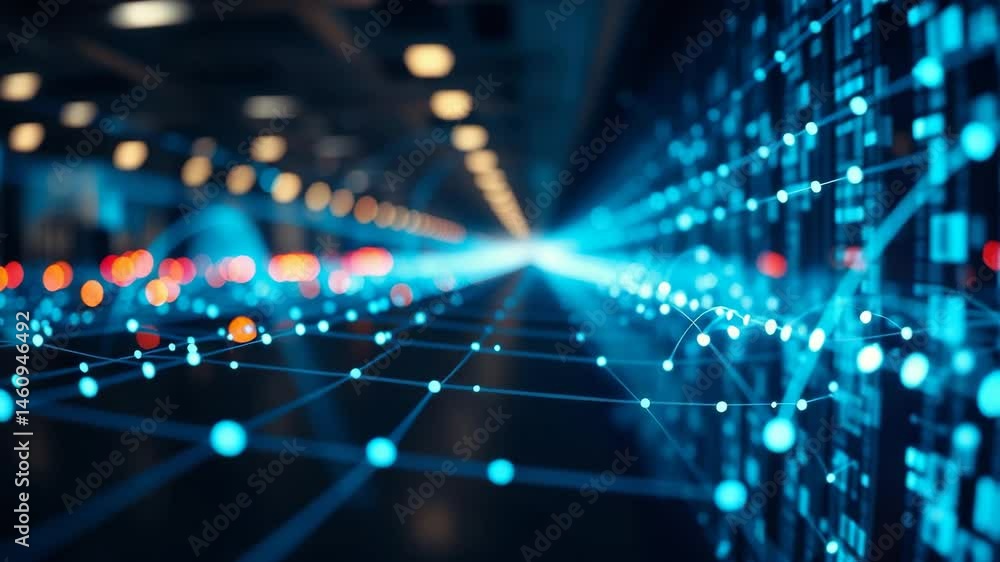 Poster digital data network connections in high speed internet technology 4k