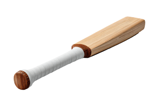 Wooden cricket bat with white handle isolated on transparent background

