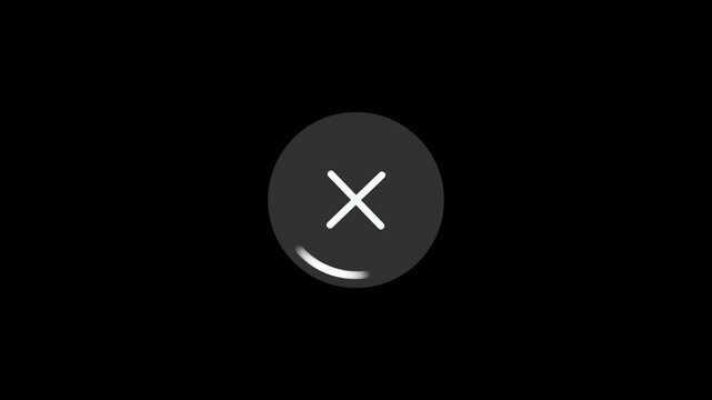 Telegram upload icon animated action with cancel cross on dark screen.
