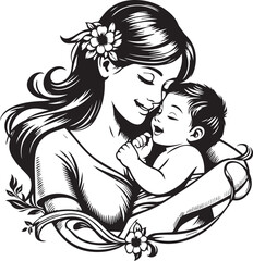 Elegant Black & White Mother’s Day Vector Design | Minimalist Line Art Illustration