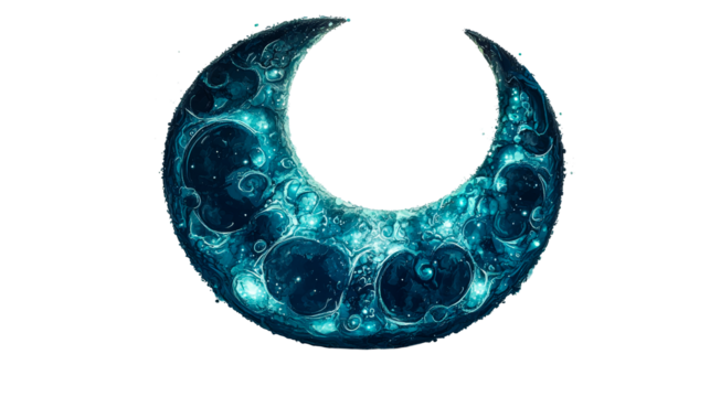Decorative moon shape object with circular design, cut out transparent