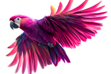 Vibrant Parrot in Flight, Magenta Plumage, cut out transparent