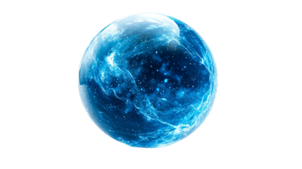 Glowing Aqua Sphere with Swirling Energy, cut out transparent