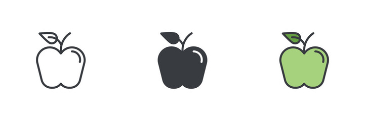 Apple with a stem and a leaf different style icon set