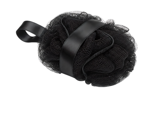 Luxurious Black Mesh Bath Sponge with Satin Ribbon