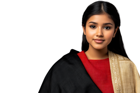 Indian Woman, Red Fabric, Shawl with Egyptian Script, cut out transparent