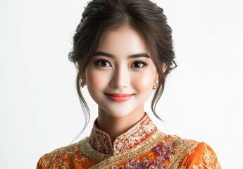 Portraits of woman in traditional clothing emphasize pride in cultural roots and authentic self expression, make her versatile for campaigns on diversity and heritage.