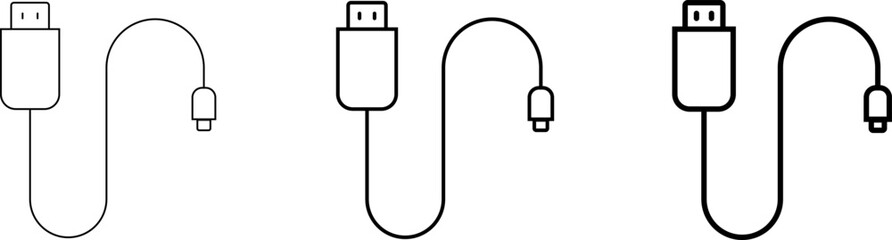 USB cable type icon. charging port sign. Electronic device input cords. internet charging wires
