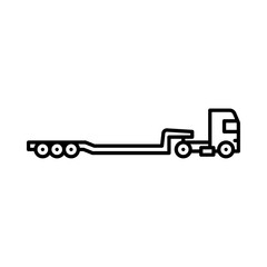 truck with lowboy trailer outline icon. lowboy trailer black line illustration.