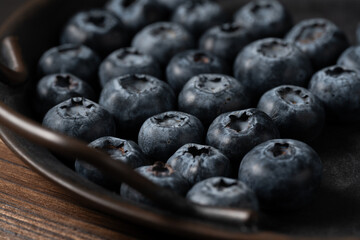 Fresh Blueberries in Rustic Metal Dish