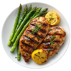 Grilled Chicken Breast Asparagus Lemon Dinner Plate