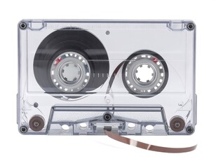 Fototapeta premium Transparent Audio Cassette Tape with Brown Magnetic Tape