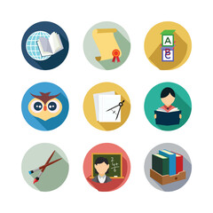 Flat Design Education Icons For Learning And Academic Concepts Including Books And Classroom Symbols