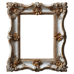 Antique ornate picture frame white gold floral vintage wall decor baroque style photo mirror frame...