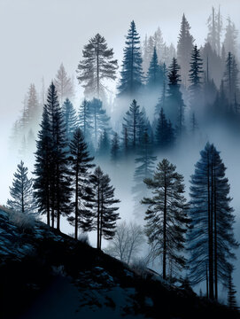 Misty Nordic Forest Silhouette