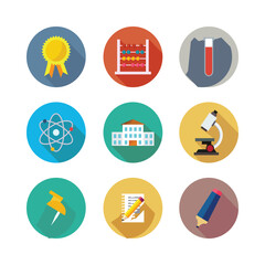 Education Icon Set With Abacus Microscope Award And School Building Flat Design