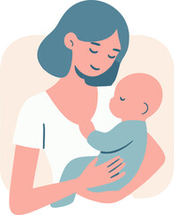 Tender Mother and Baby Illustration