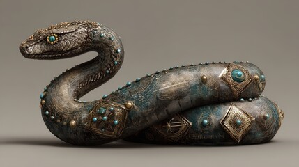Naklejka premium Ornate, detailed rendering of a coiled serpent.