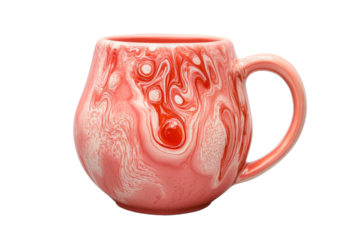Swirled light pink ceramic mug with handle, cut out transparent