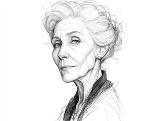Fototapeta premium Detailed grayscale portrait of a mature woman.
