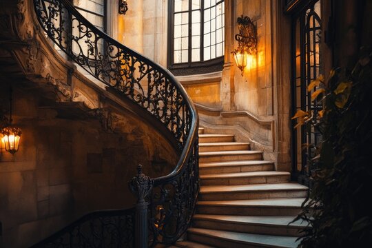 Elegant spiral staircase in a historic building