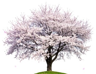 Full Bloom Pink Cherry Tree Isolated on White Background