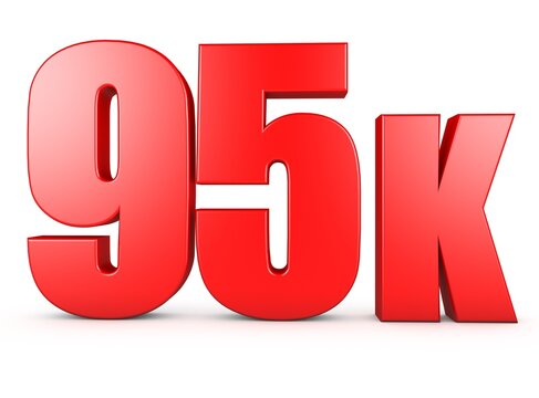 3d 95k rendering illustration isolated with Red Color on white background. 3d Text isolated.