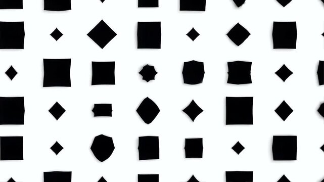 The image presents a simple pattern of black diamonds and elongated trapezoids arranged in alternating rows against white background.