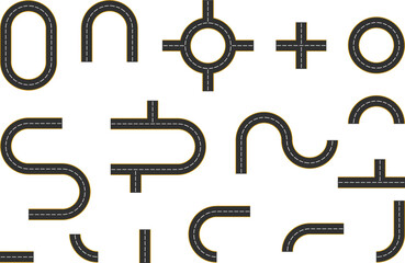 Road elements, road sections, road surface. Vector illustration, designer image, web banner, vector.