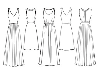 Elegant Blush Pink Dress Line Art Illustration for Fashion Design