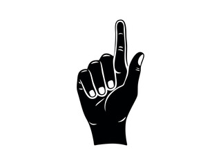 Black and white hand pointing upwards, a simple gesture. hand, finger, pointing, index finger, gesture, black and white, illustration, graphic, design, art,  silhouette hand pointing upwards against.