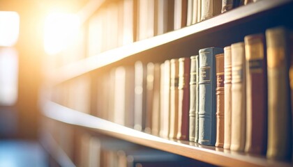 Many books arranged in line