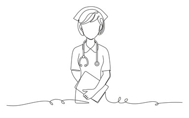 continuous line art of world nurses day. female nurse