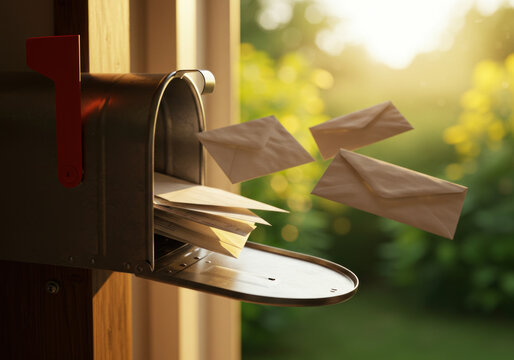 Paper airplane emerging from mailbox.