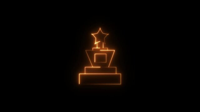 Neon trophy icon, sports concept glowing award icon on black batten