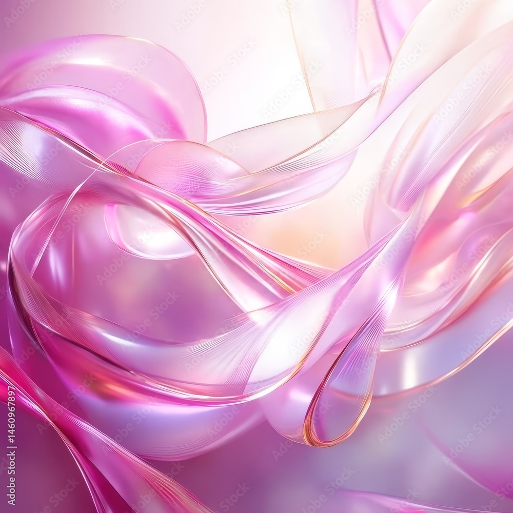 Poster vibrant abstract composition featuring flowing pink and translucent elements in a soft light environ