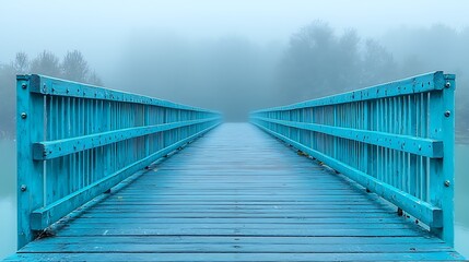 Naklejka premium Misty cyan bridge vanishing into fog