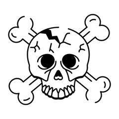 A doodle style icon of broken skull
