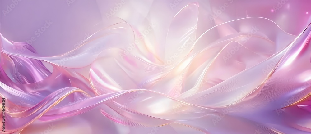 Poster abstract waves of light gracefully flowing in soft pastel colors, creating an ethereal atmosphere in