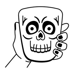 A doodle style icon of skull drink
