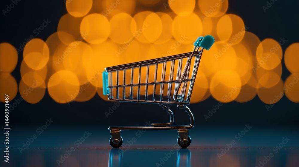 Poster miniature shopping cart with bokeh background in soft focus for retail and e-commerce themes