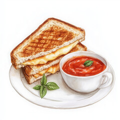 Grilled cheese sandwich and soup presented so delicious