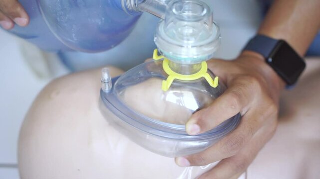 CPR Training with Ambu Bag and Mannequin