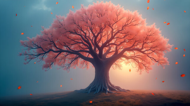 A glowing tree sparkling under the starry night sky
