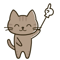 指差し棒を持ちながらニッコリ笑うキジトラ猫
