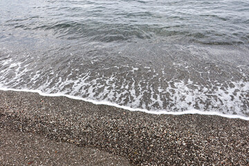 ヤシの木の生える、一年中営業しているおしゃれなビーチ。
水平線に遠く富士山が見えている。
荒井浜海岸三浦市神奈川県-2024
