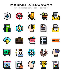 Set of Market & Economy Icons. Simple line art style icons pack.